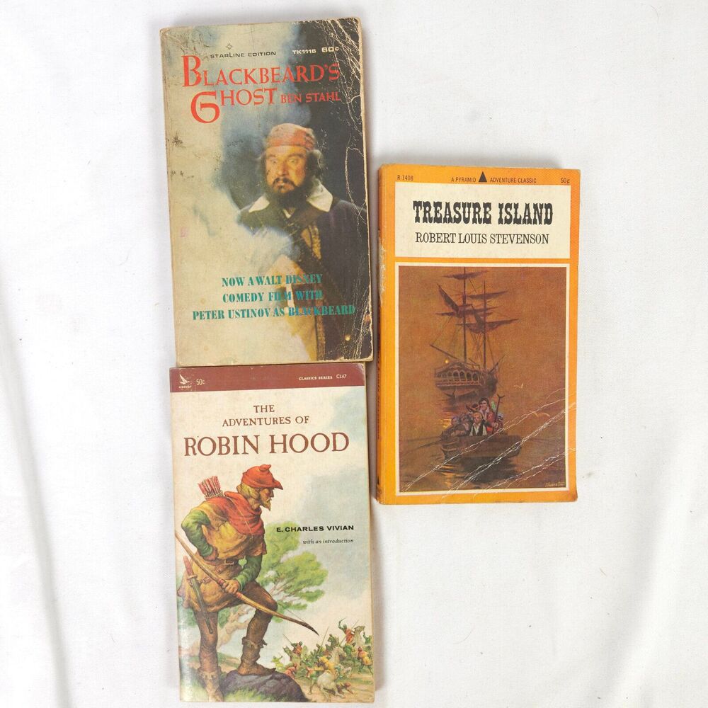 Vintage Fiction Book Lot - Teasure Island -‎ Robin Hood - Blackbeard's Ghost